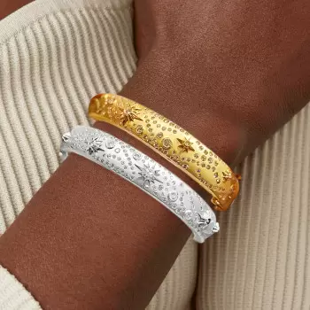 Flush Set White Sapphire Wide Starry Bangle