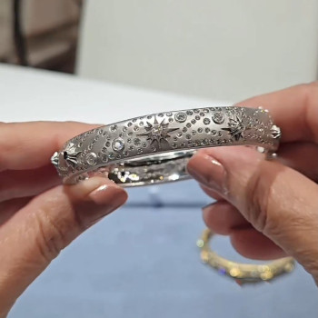 Flush Set White Sapphire Wide Starry Bangle