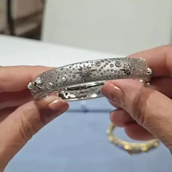 Flush Set White Sapphire Wide Starry Bangle