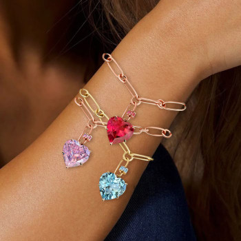 15ct Heart Cut Ruby/Aquamarine Chain Link Statement Bracelet