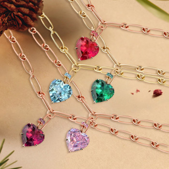 15ct Heart Cut Ruby/Aquamarine Chain Link Statement Bracelet