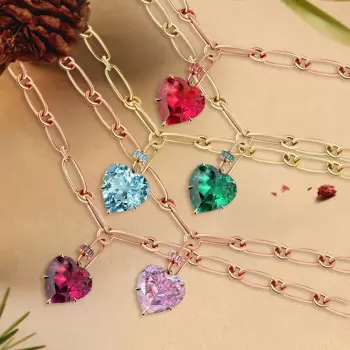 15ct Heart Cut Ruby/Aquamarine Chain Link Statement Bracelet