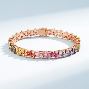12ctw Princess Cut Multicolor Sapphire Rainbow Bracelet