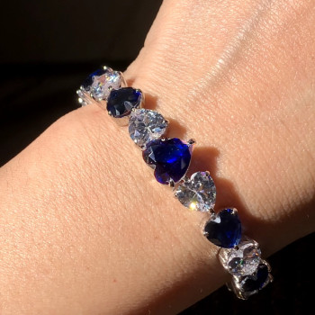 East West Heart Cut Blue Sapphire Bracelet
