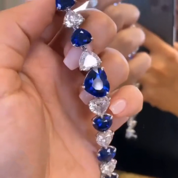 East West Heart Cut Blue Sapphire Bracelet