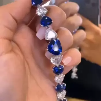 East West Heart Cut Blue Sapphire Bracelet