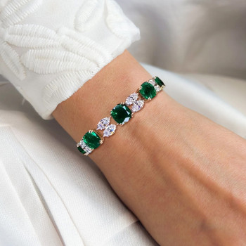 35ctw Cushion Cut Emerald Tennis Bracelet