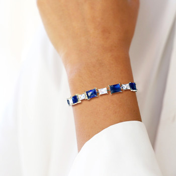 22.5ctw Emerald Cut Blue Sapphires Tennis Bracelet