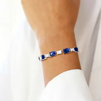 22.5ctw Emerald Cut Blue Sapphires Tennis Bracelet