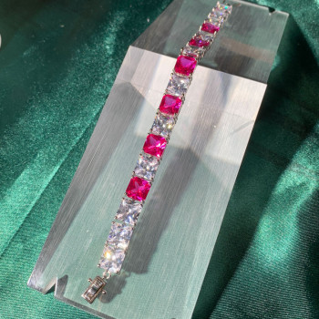 30ctw Princess Cut White and Pink Sapphire Tennis Bracelet