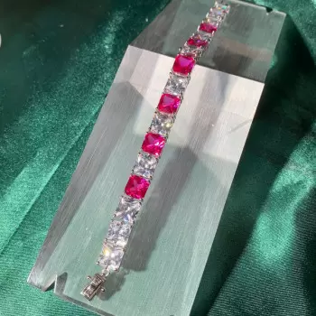 30ctw Princess Cut White and Pink Sapphire Tennis Bracelet