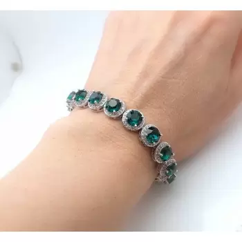 Round Cut Emerald Halo Bracelet