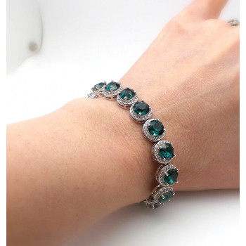 Round Cut Emerald Halo Bracelet