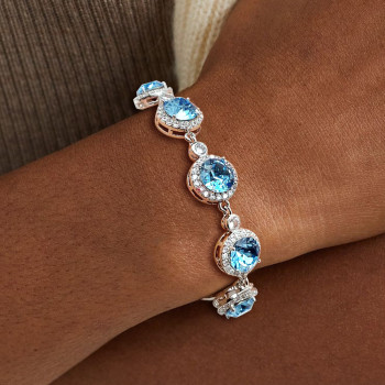 11.5ctw Halo Round Cut Aquamarine Bracelet