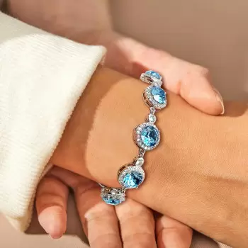 11.5ctw Halo Round Cut Aquamarine Bracelet