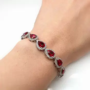 Pear Cut Ruby Pave Halo Bracelet for Women