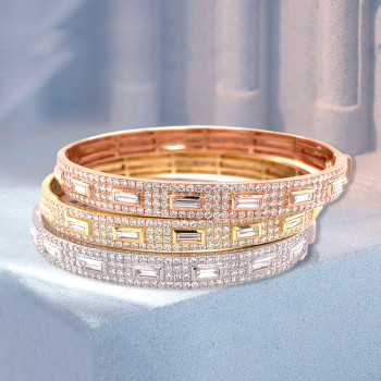 Baguette and Round Cut Paved Stackable Bangle
