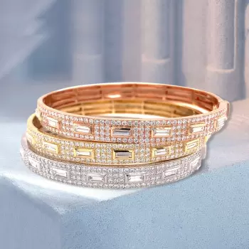 Baguette and Round Cut Paved Stackable Bangle