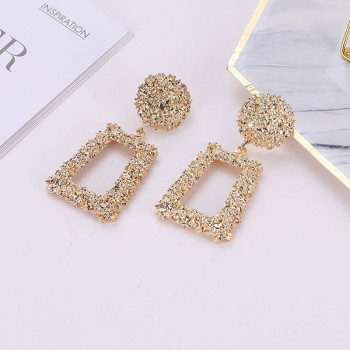 Original Design Creative Relief Trapezoidal Alloy Earrings