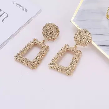 Original Design Creative Relief Trapezoidal Alloy Earrings