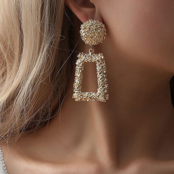 Original Design Creative Relief Trapezoidal Alloy Earrings