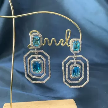 Radiant Cut Aquamarine & White Sapphire Drop Earrings