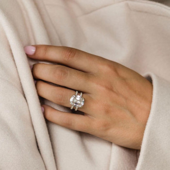 5 Cushion Cut White Sapphire Double Shank Ring in Gold