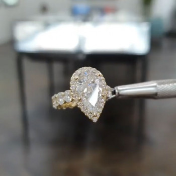 2ct Pear Cut White Sapphire Halo Engagement Ring in Gold