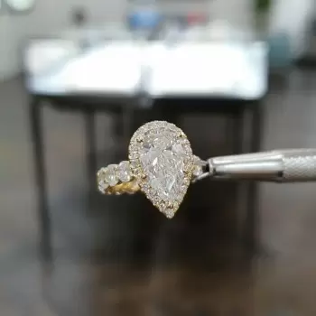 2ct Pear Cut White Sapphire Halo Engagement Ring in Gold