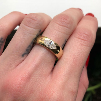 East-west Marquise Cut White Sapphire Dainty Engagement Ring