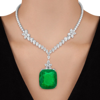20ct Cushion Cut Emerald Statement Necklace