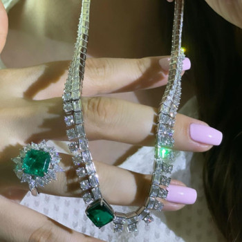 6.8ct Cushion Cut Emerald Two-Row Statement Necklace