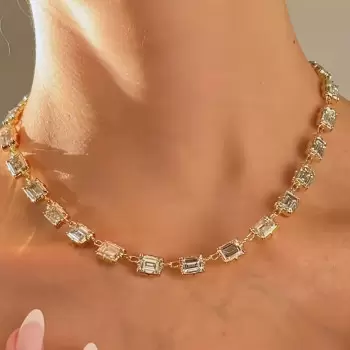 50ctw Emerald Cut White Sapphire Vintage Tennis Necklace