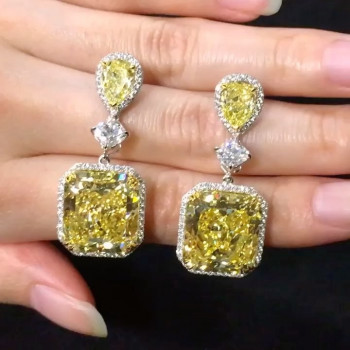 7.5ct Radiant Cut Yellow Sapphire Dangle Earrings