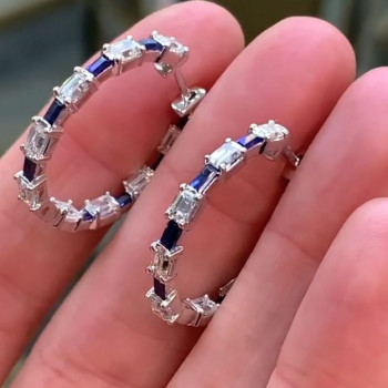 3.5ct Baguette Cut Blue Sapphire Hoop Earrings