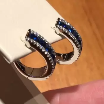 4.5ct Princess Cut Blue Sapphire Hoop Earring