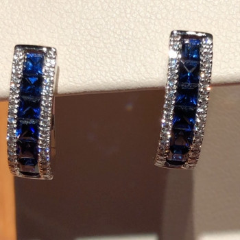 4.5ct Princess Cut Blue Sapphire Hoop Earring