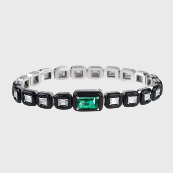 5.3ct Emerald Cut Emerald Enamel Bracelet