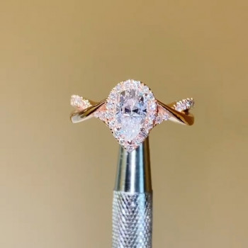 2ct Pear Cut Intertwined Halo Engagement Ring in Gold