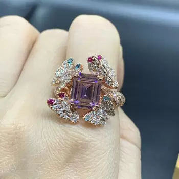 5.2ct Emerald Cut Pink Sapphire Butterfly Cocktail Ring