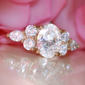 2.5ct Oval Cut Cluster Sidestone Engagement Ring