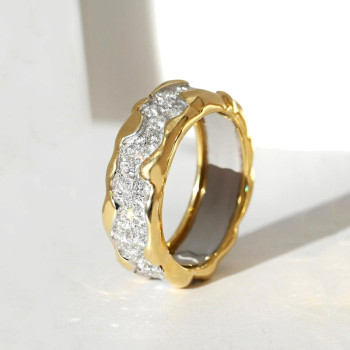 White Sapphire Paved Fluid Contemporary Wedding Ring