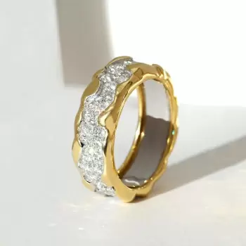 White Sapphire Paved Fluid Contemporary Wedding Ring