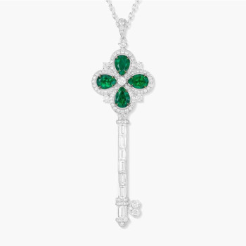 6ctw Pear Cut Emerald Flower Key Pendant Necklace