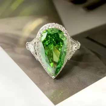 14.5ct Pear Cut  Fancy Green Sapphire Engagement Ring