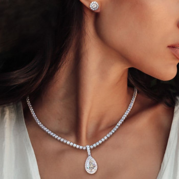 White Sapphire Tennis Necklace with Pendant