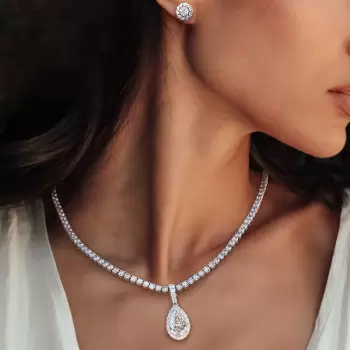 White Sapphire Tennis Necklace with Pendant
