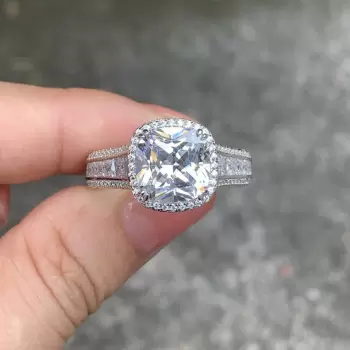 Halo Cushion Cut Sterling Silver Engagement Ring