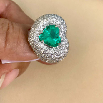 2ct Heart Cut Emerald Paved Halo Engagement Ring