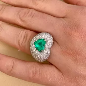 2ct Heart Cut Emerald Paved Halo Engagement Ring